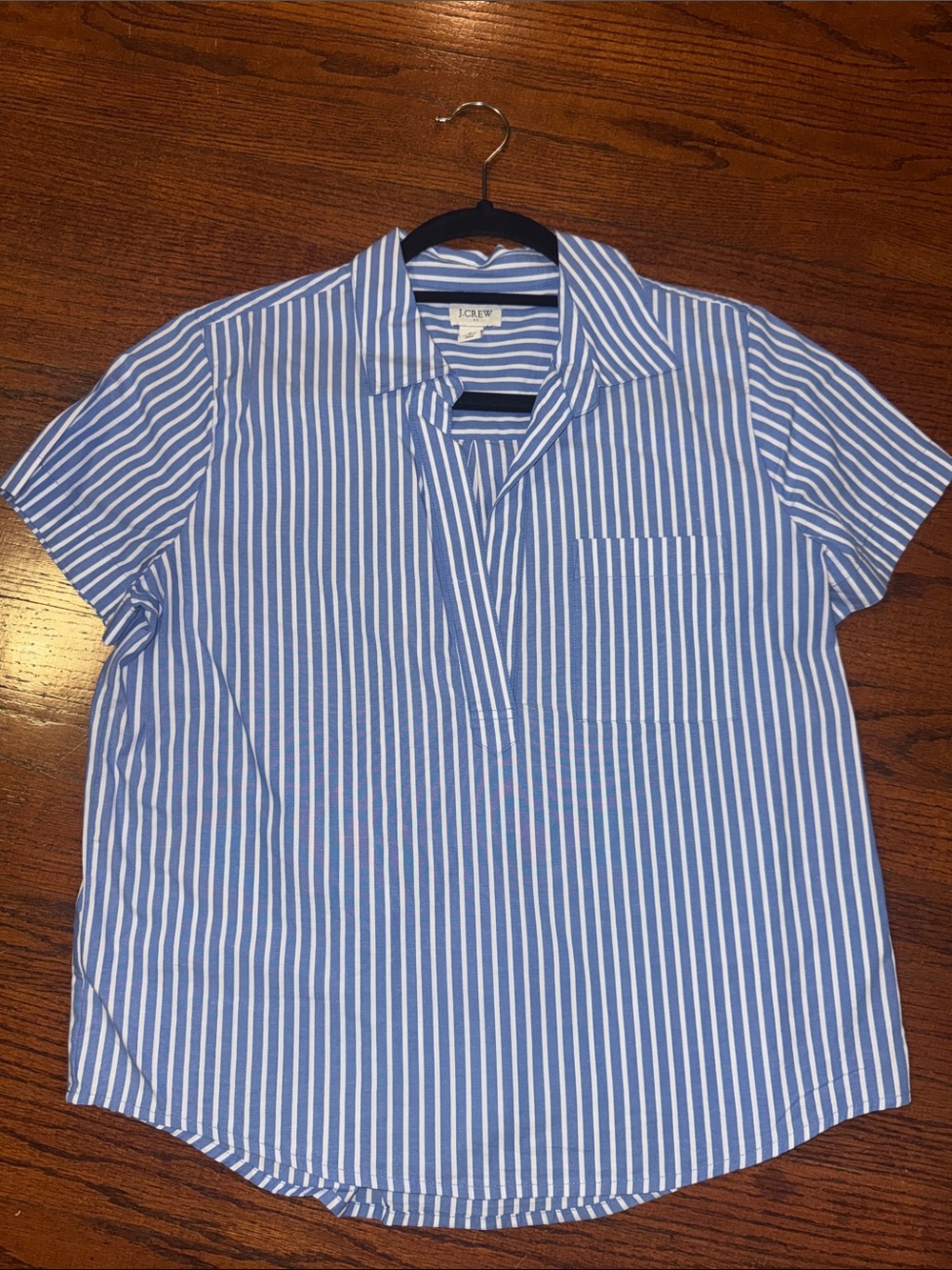 Blue and White Striped Short-Sleeve Shirt